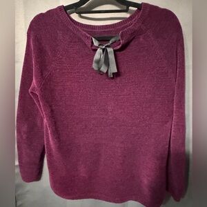 Talbots petite plum colored sweater with gray ribbon